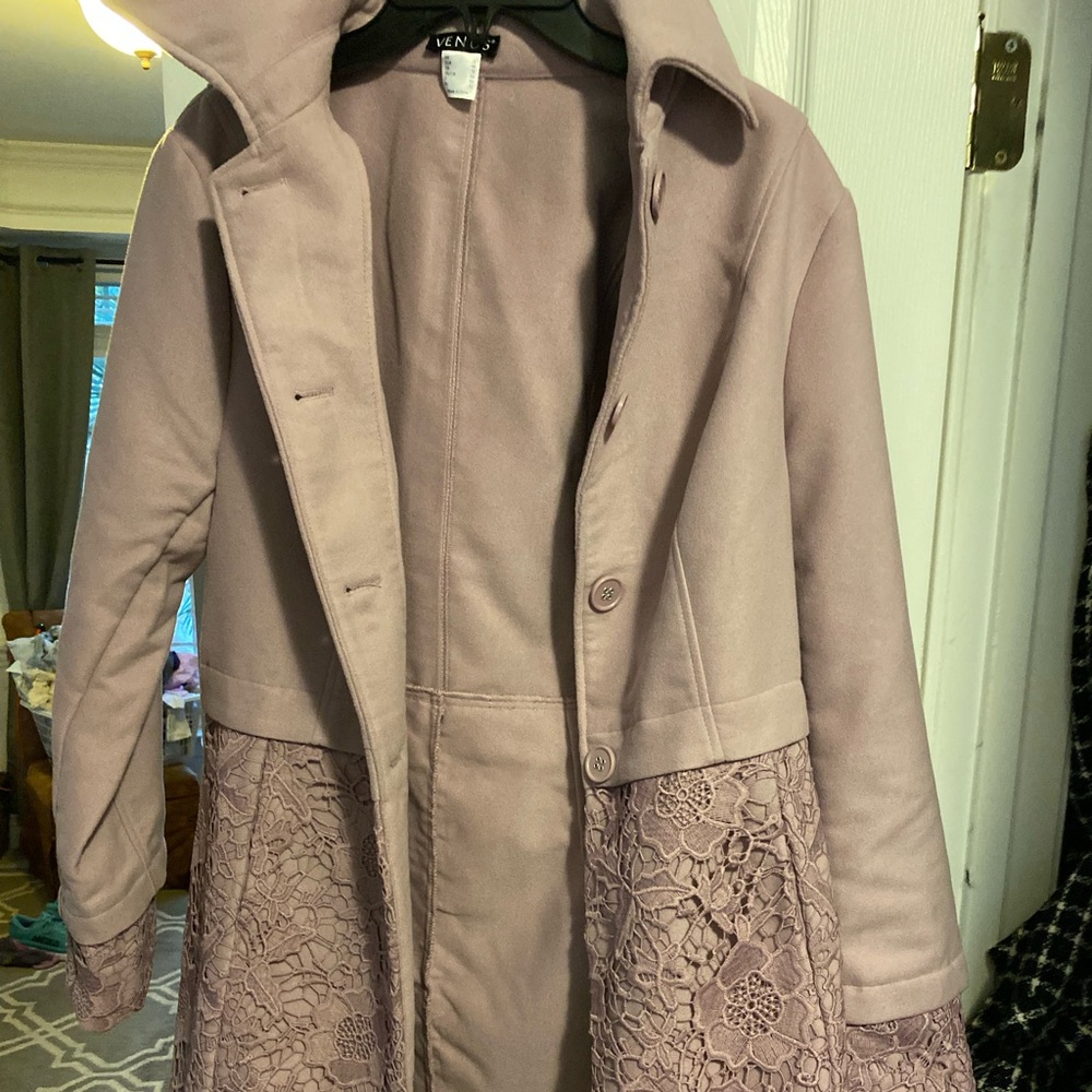 Venus mauve pink lace detail coat